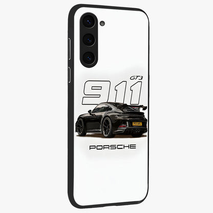 Turbo Legacy Icon Glass Case upright view showcasing bold racing inspired artwork with classic car theme.