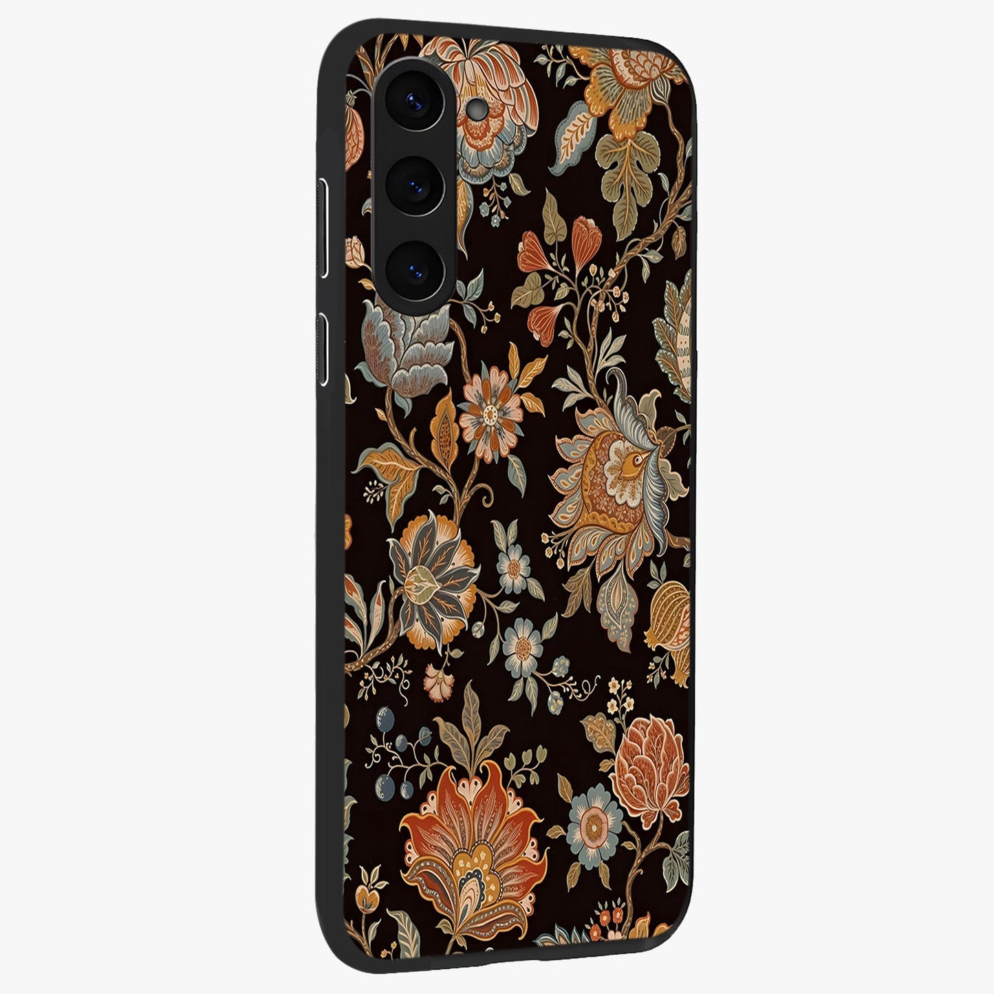 Vintage Floral Dream Glass Case upright view showcasing delicate floral artwork with timeless vintage theme.