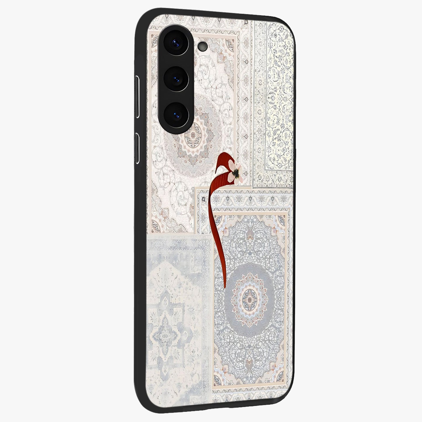 White Aesthetic Bow Glass Case upright view showcasing delicate ribbon bow artwork with cute minimalist theme.