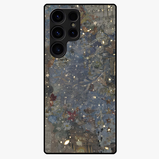 Aesthetic Astrolophia Glass Case showing flat back view with dreamy aesthetic design and glossy glass finish.