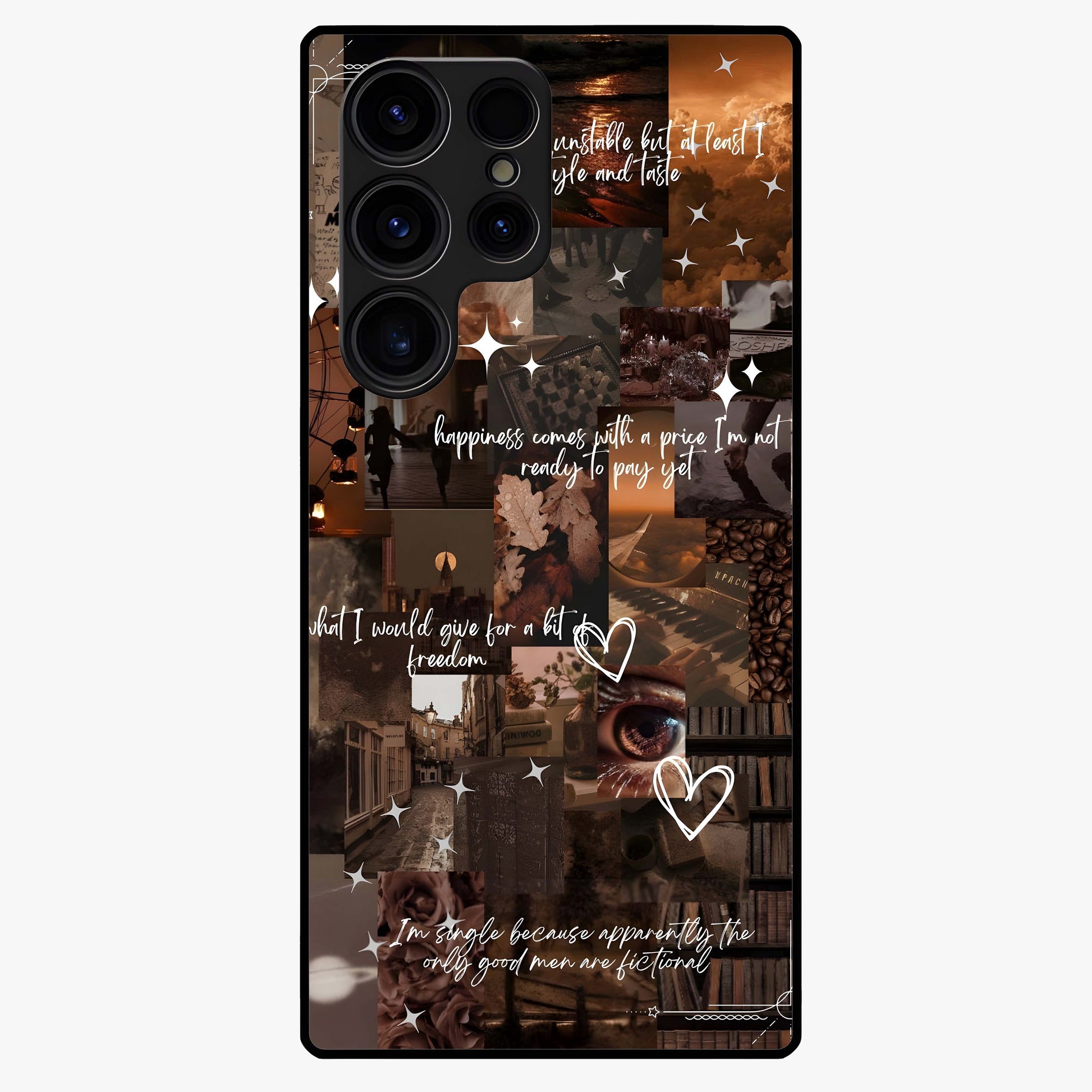 Bittersweet Aesthetic Chaos Glass Case showing flat back view with artistic chaotic aesthetic design and glossy glass finish.