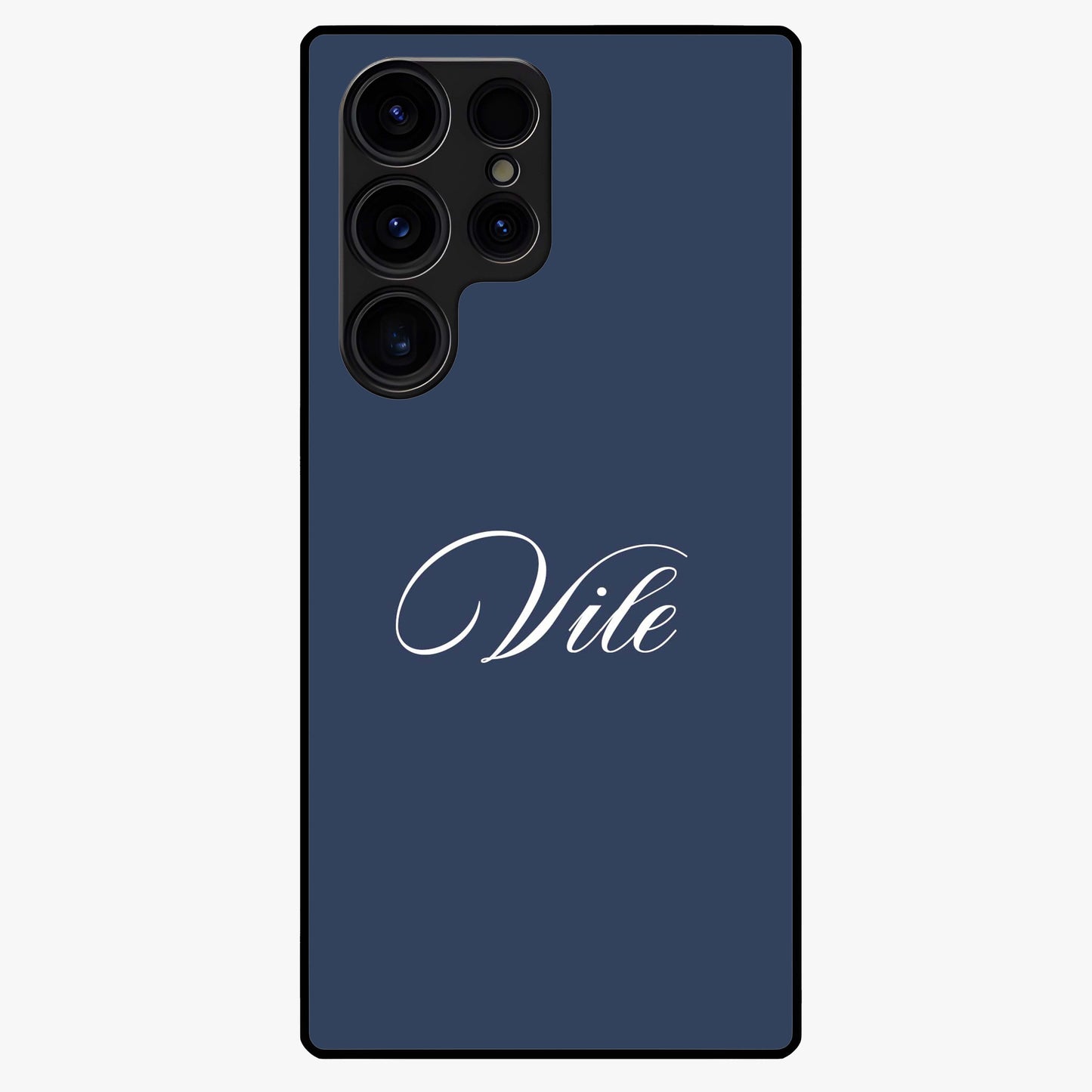 Blue Background Personalized Custom Name Glass Case showing flat back view with minimal blue background and custom name design.