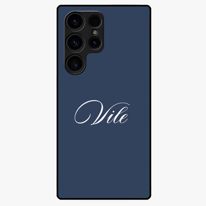 Blue Background Personalized Custom Name Glass Case showing flat back view with minimal blue background and custom name design.