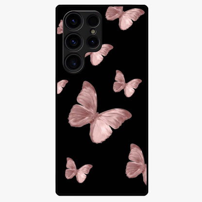 Butterfly Pattern Glass Case showing flat back view with elegant butterfly pattern artwork and glossy glass finish.