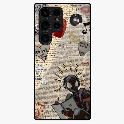 City Dream Sketch Glass Case showing flat back view with artistic city skyline sketch artwork and glossy glass finish.