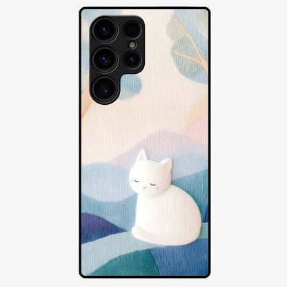 Cotton Dream Cat Glass Case showing flat back view with soft dreamy cat artwork and glossy glass finish.
