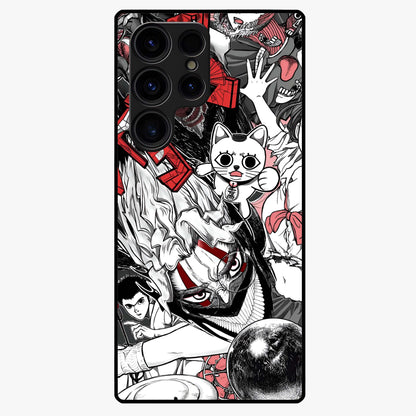 Crimson Chaos Panel Glass Case showing flat back view with bold crimson abstract artwork and glossy glass finish.
