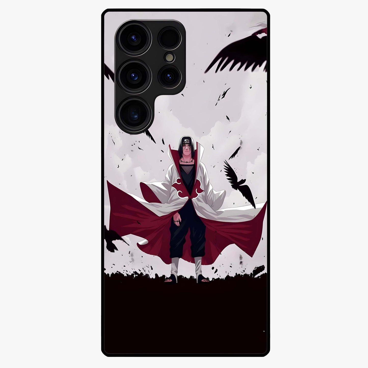 Crimson Crow Ascension Glass Case showing flat back view with mystical crow artwork and glossy glass finish.