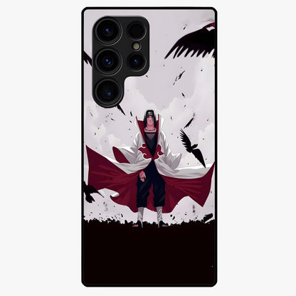 Crimson Crow Ascension Glass Case showing flat back view with mystical crow artwork and glossy glass finish.