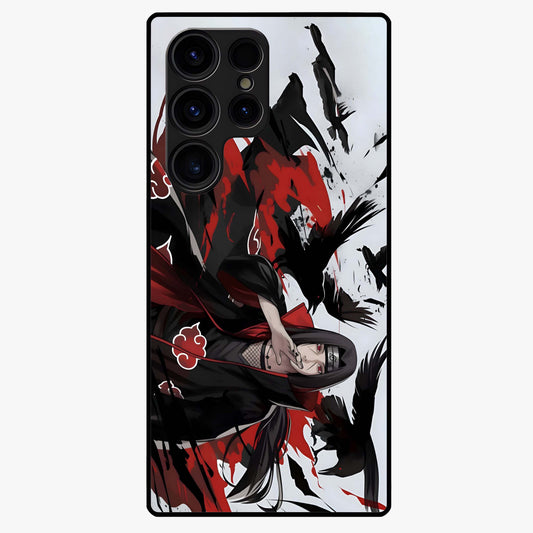 Crimson Crow Illusion Glass Case showing flat back view with artistic crow illusion artwork and glossy glass finish.