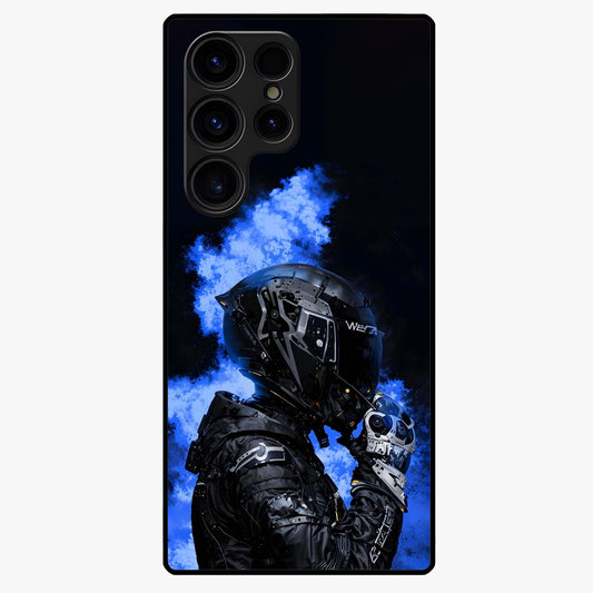Cyber Sentinel Protocol Glass Case showing flat back view with futuristic cyber themed artwork and glossy glass finish.