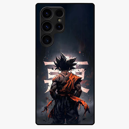 Dark Warrior In Rain Glass Case showing flat back view with warrior artwork in rainy atmosphere and glossy glass finish.