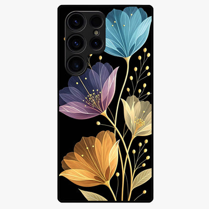 Delicate Multicolor Flowers Glass Case showing flat back view with vibrant floral artwork and glossy glass finish.