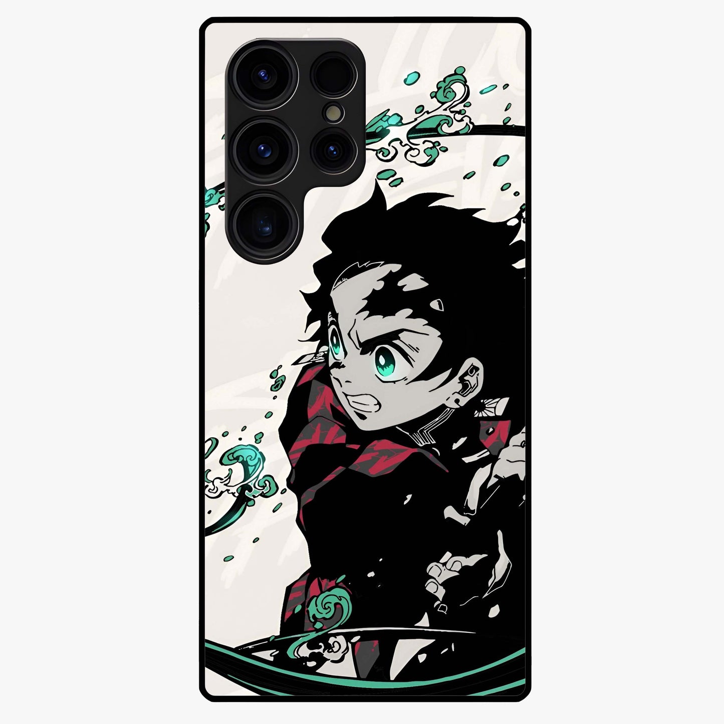 Demon Slayer Glass Case showing flat back view with bold anime inspired artwork and glossy glass finish.