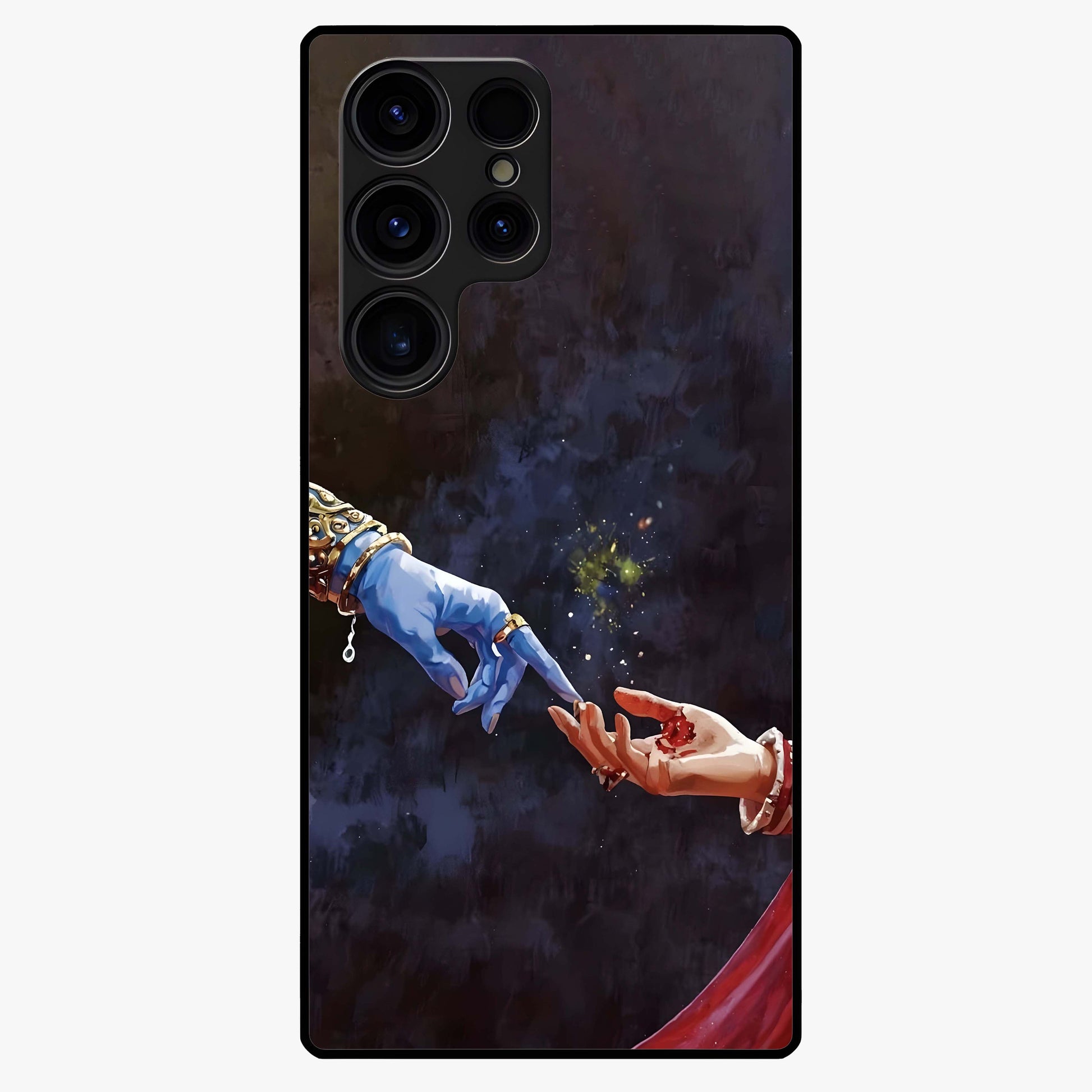 Divine Touch Eternal Glass Case showing flat back view with spiritual themed artwork and glossy glass finish.