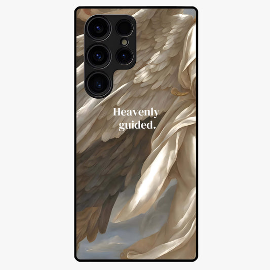 Divine Winged Grace Glass Case showing flat back view with elegant wing inspired artwork and glossy glass finish.