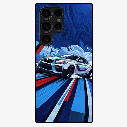 Drift Power Rush Glass Case showing flat back view with dynamic racing inspired artwork and glossy glass finish.