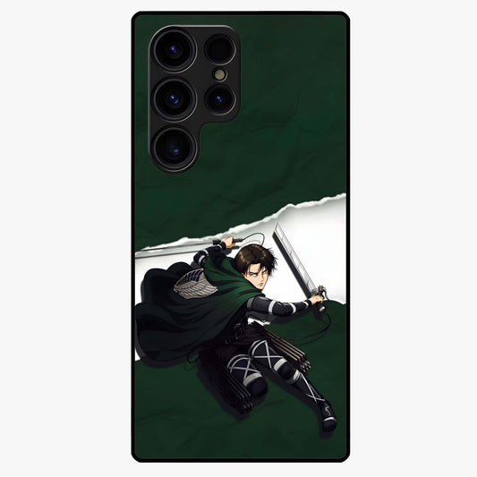 Emerald War Vanguard Glass Case showing flat back view with powerful warrior themed artwork and glossy glass finish.