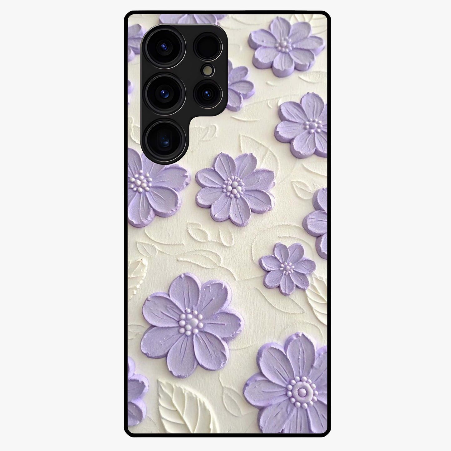 Floral Wall Art With Purple Flowers Glass Case showing flat back view with purple flower artwork and glossy glass finish.