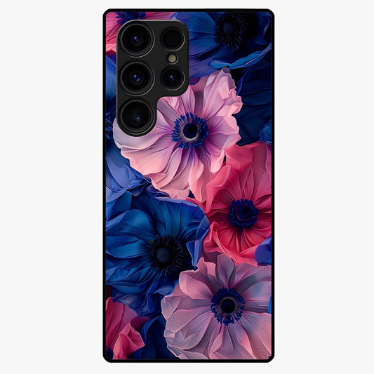 Flower Paper Art Pattern Glass Case showing flat back view with paper cut style floral artwork and glossy glass finish.