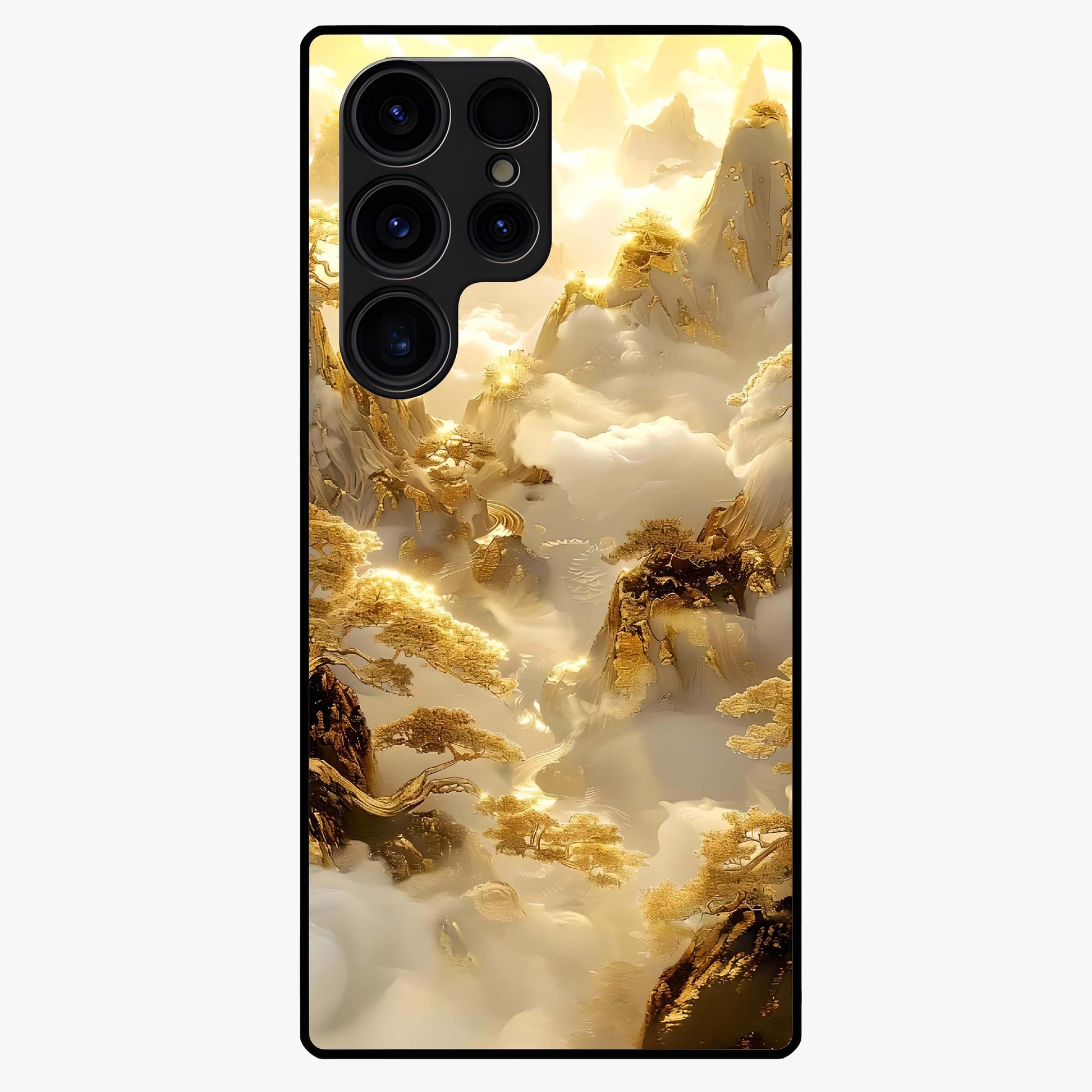 Gates Of Illumination Glass Case showing flat back view with mystical illuminated gate artwork and glossy glass finish.