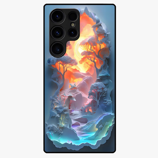 Glow Forest Portal Glass Case showing flat back view with glowing forest portal artwork and glossy glass finish.