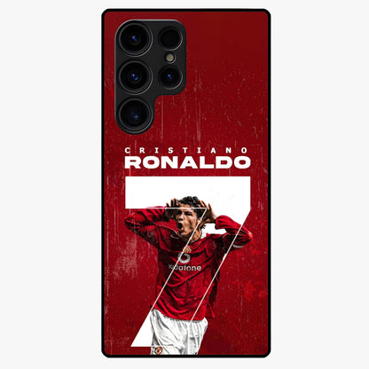Goal Celebration Legacy Glass Case showing flat back view with football celebration inspired artwork and glossy glass finish.