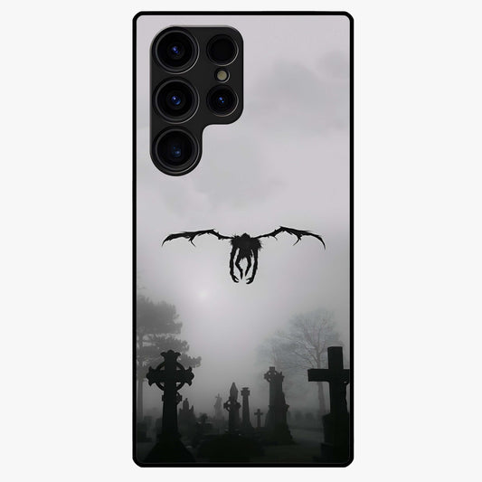 Graveyard Shadow Descent Glass Case showing flat back view with dark graveyard themed artwork and glossy glass finish.