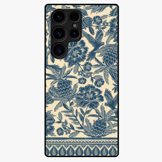 Heirloom Wild Bloom Glass Case showing flat back view with vintage inspired wild flower artwork and glossy glass finish.