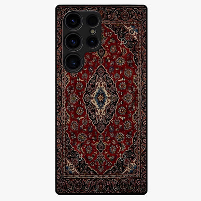 Heritage Carpet Royale Glass Case showing flat back view with ornate Persian carpet inspired pattern and glossy glass finish.