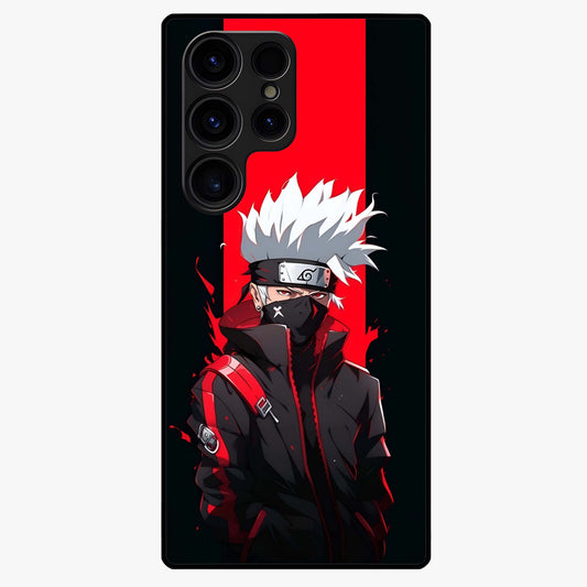Kakashi Scarlet Shadow Glass Case showing flat back view with powerful anime ninja artwork and glossy glass finish.