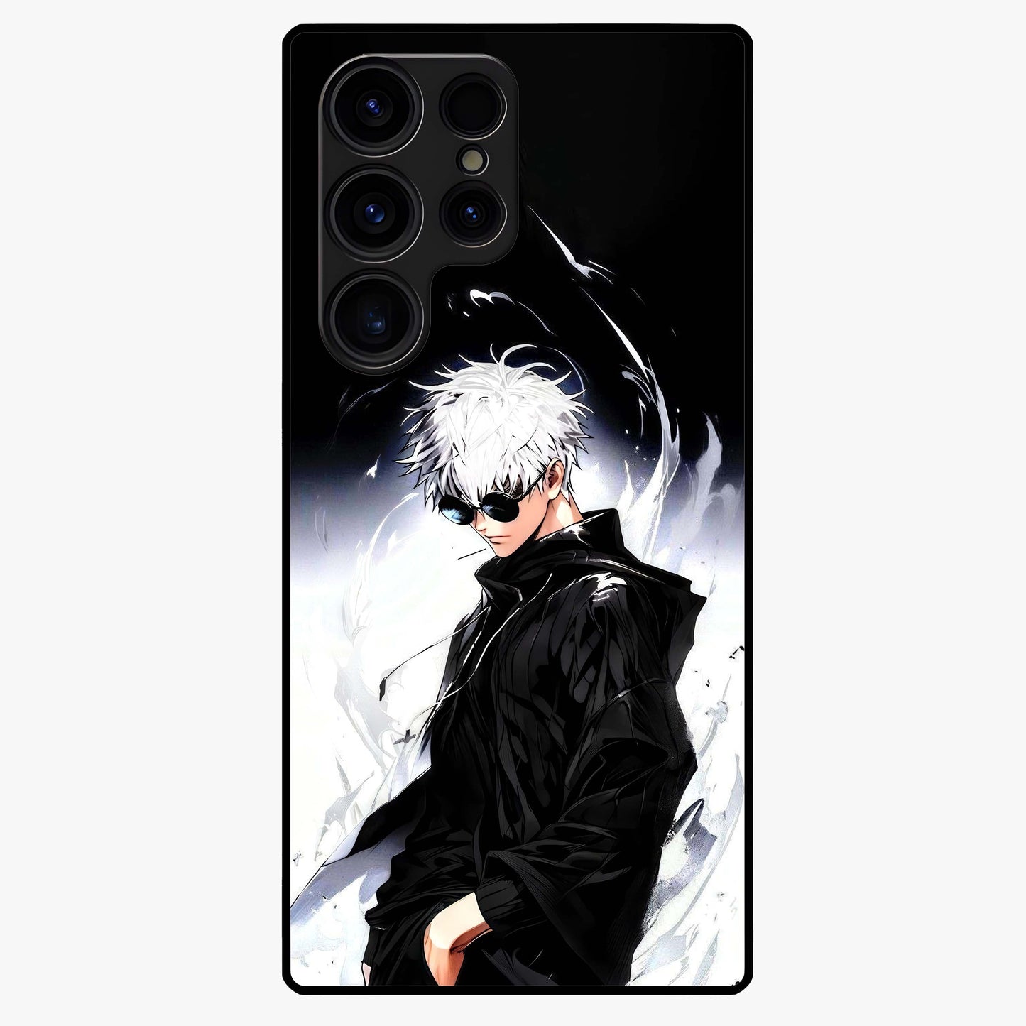 Limitless Shadow King Glass Case showing flat back view with powerful shadow warrior artwork and glossy glass finish.