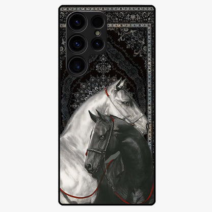 Majestic Ride Legacy Glass Case showing flat back view with powerful automotive inspired artwork and glossy glass finish.