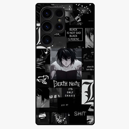 Midnight Chaos Mind Glass Case showing flat back view with abstract dark themed artwork and glossy glass finish.