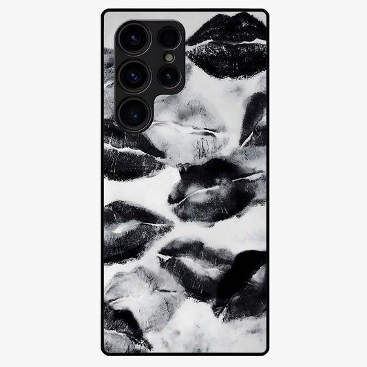 Midnight Kiss Marks Glass Case showing flat back view with lipstick kiss mark artwork and glossy glass finish.