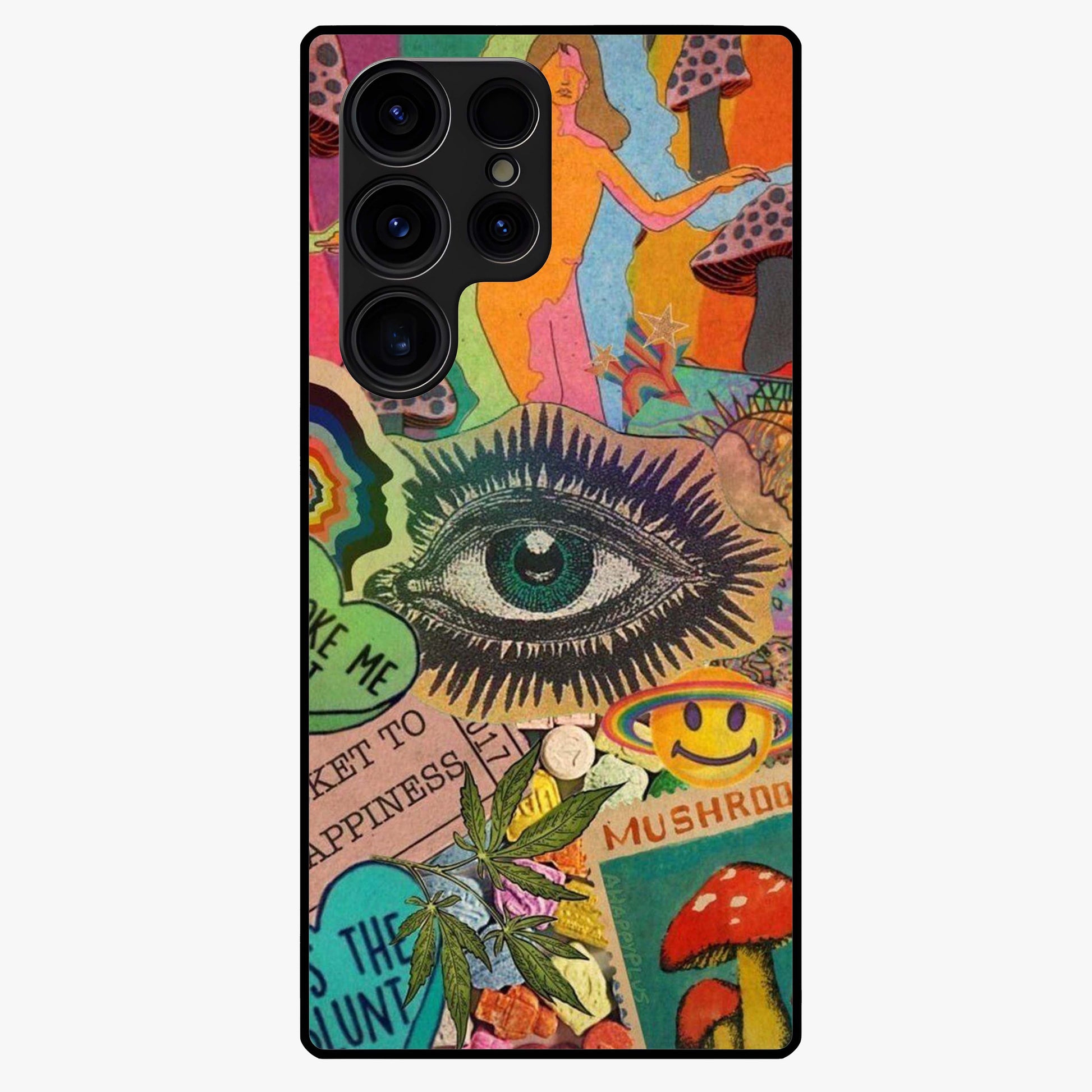 Mystic Eye Wonderland Glass Case showing flat back view with mystical eye themed artwork and glossy glass finish.