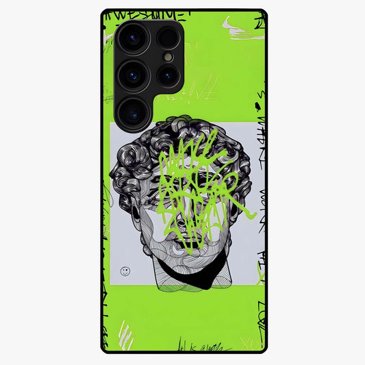 Neo Graffiti Rebellion Glass Case showing flat back view with vibrant graffiti artwork and glossy glass finish.