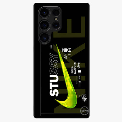 Neon Street Edition Glass Case showing flat back view with neon street style artwork and glossy glass finish.
