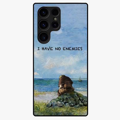Peace Beyond War Glass Case showing flat back view with symbolic peace themed artwork and glossy glass finish.