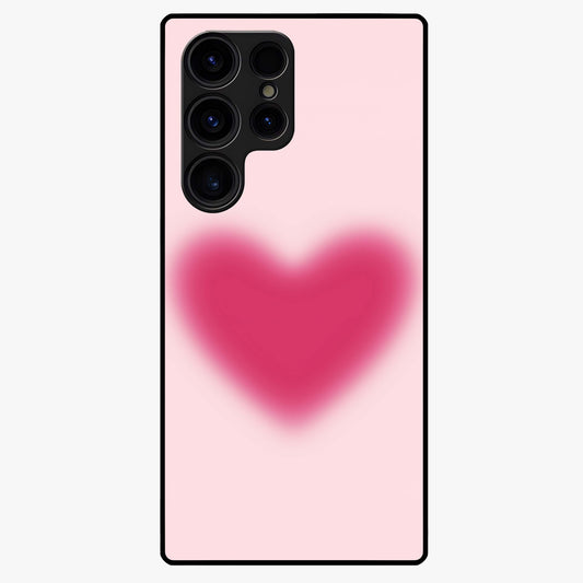 Pink Aura Heart Glass Case showing flat back view with glowing heart artwork and glossy glass finish.