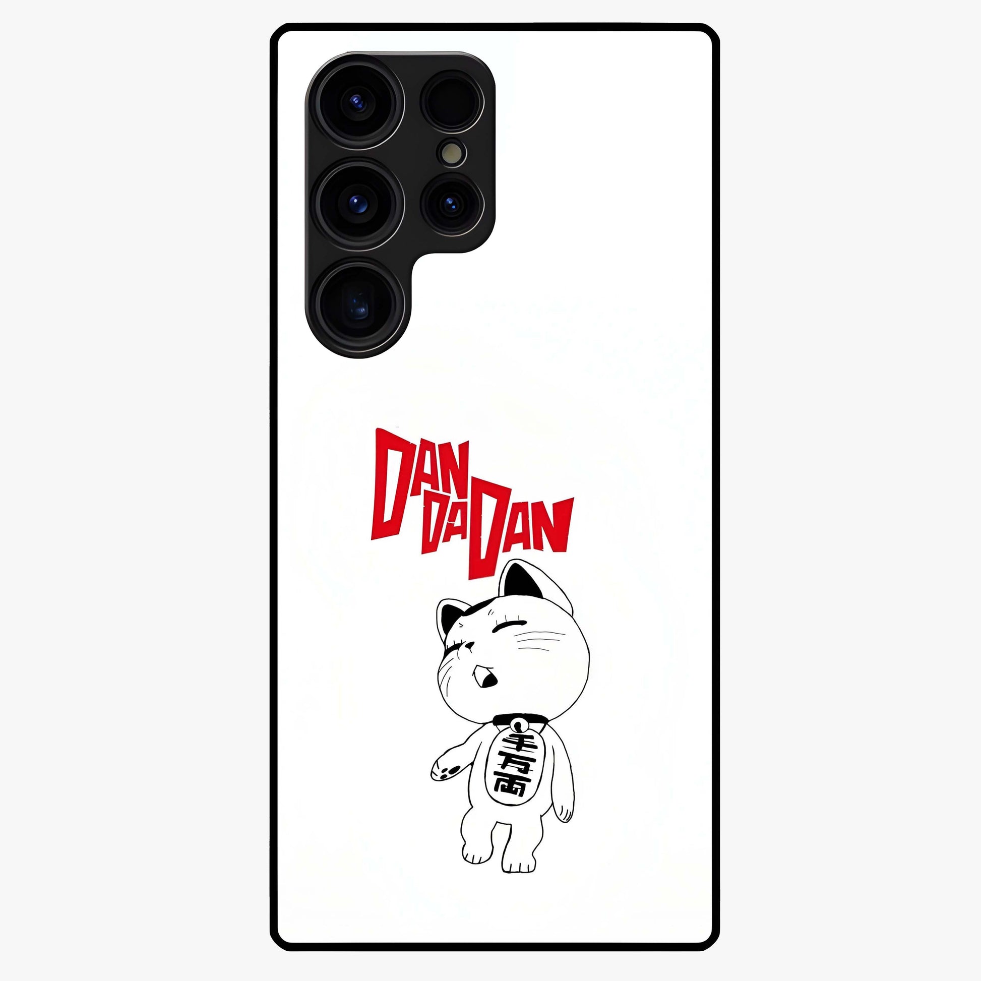 Playful Spirit Charm Glass Case showing flat back view with cheerful charm themed artwork and glossy glass finish.