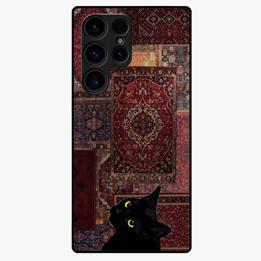 Regal Magic Cat Apple Glass Case showing flat back view with magical cat artwork holding apple and glossy glass finish.