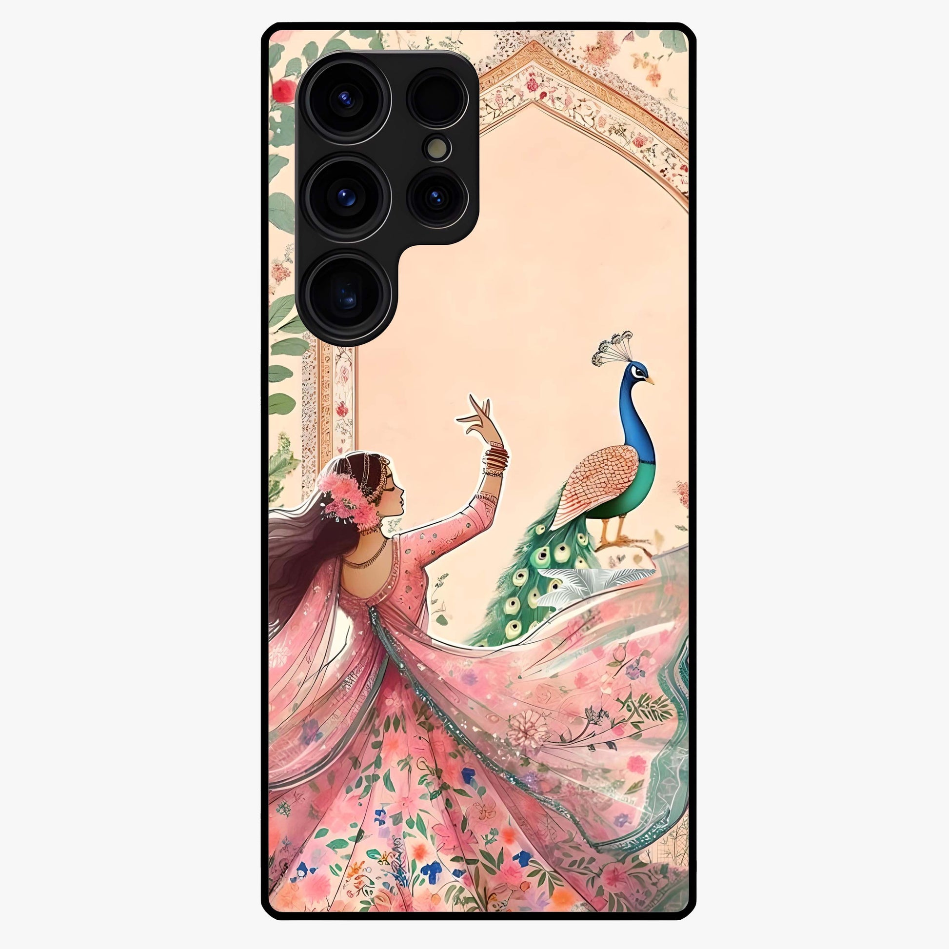 Royal Grace Muse Glass Case showing flat back view with elegant artistic artwork and glossy glass finish.