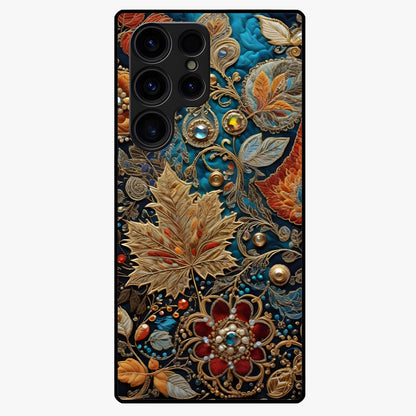 Royal Jewel Garden Glass Case showing flat back view with decorative floral garden artwork and glossy glass finish.