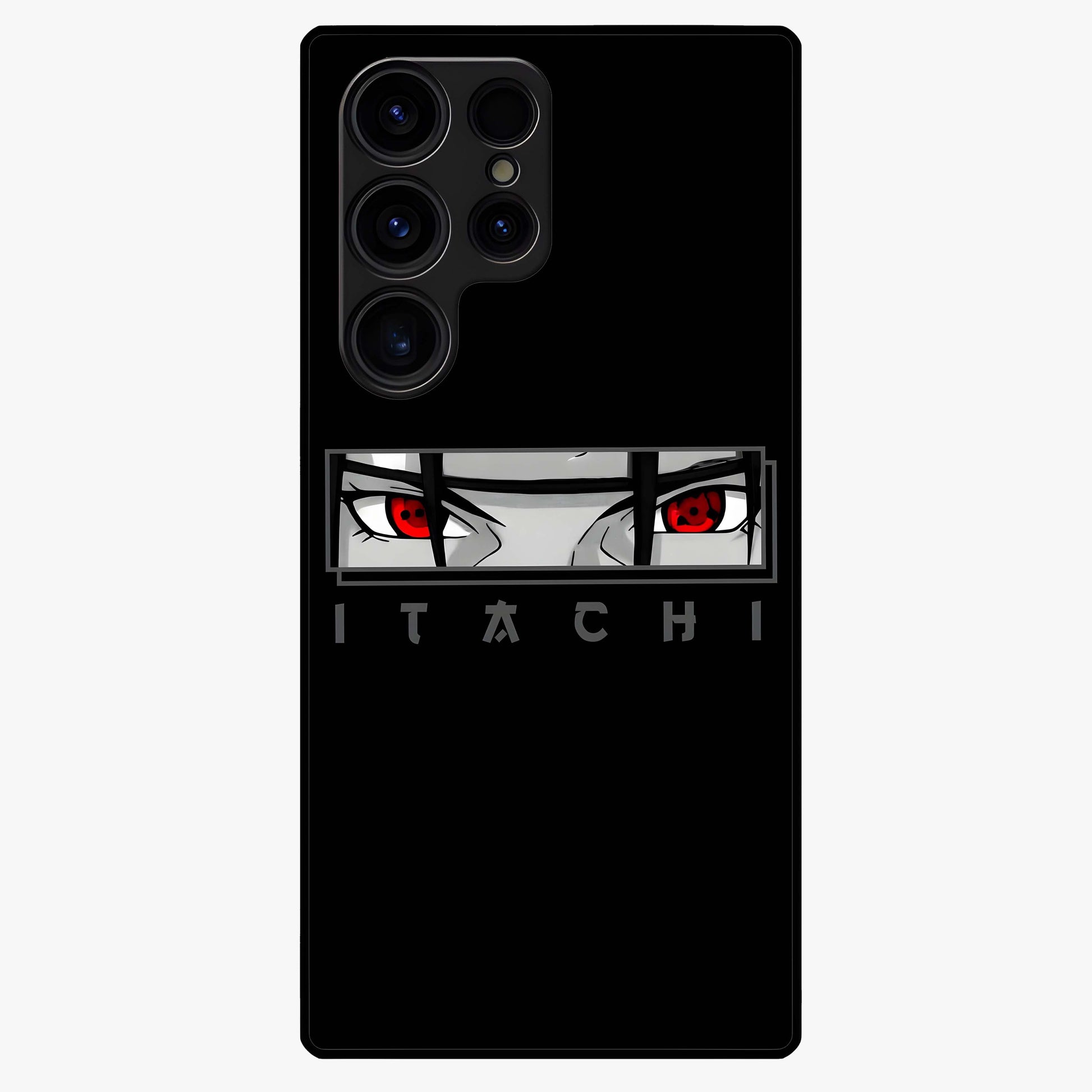 Scarlet Gaze Dominance Glass Case showing flat back view with striking red themed artwork and glossy glass finish.