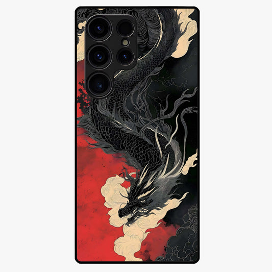 Shadow Dragon Fury Glass Case showing flat back view with fierce dragon artwork and glossy glass finish.