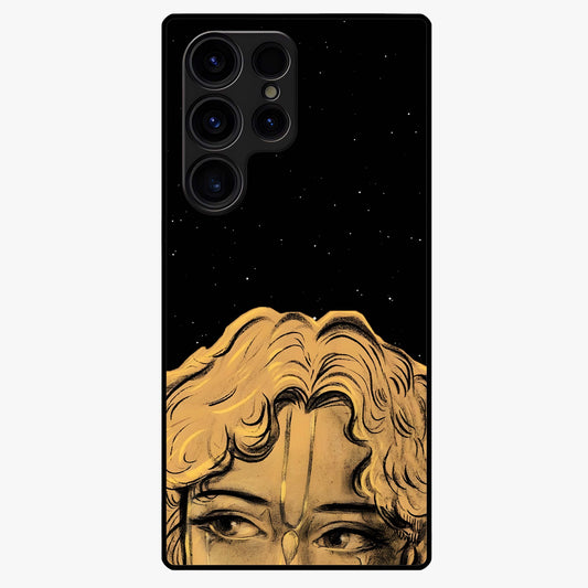 Shri Krishna Art Glass Case showing flat back view with devotional Krishna artwork and glossy glass finish.