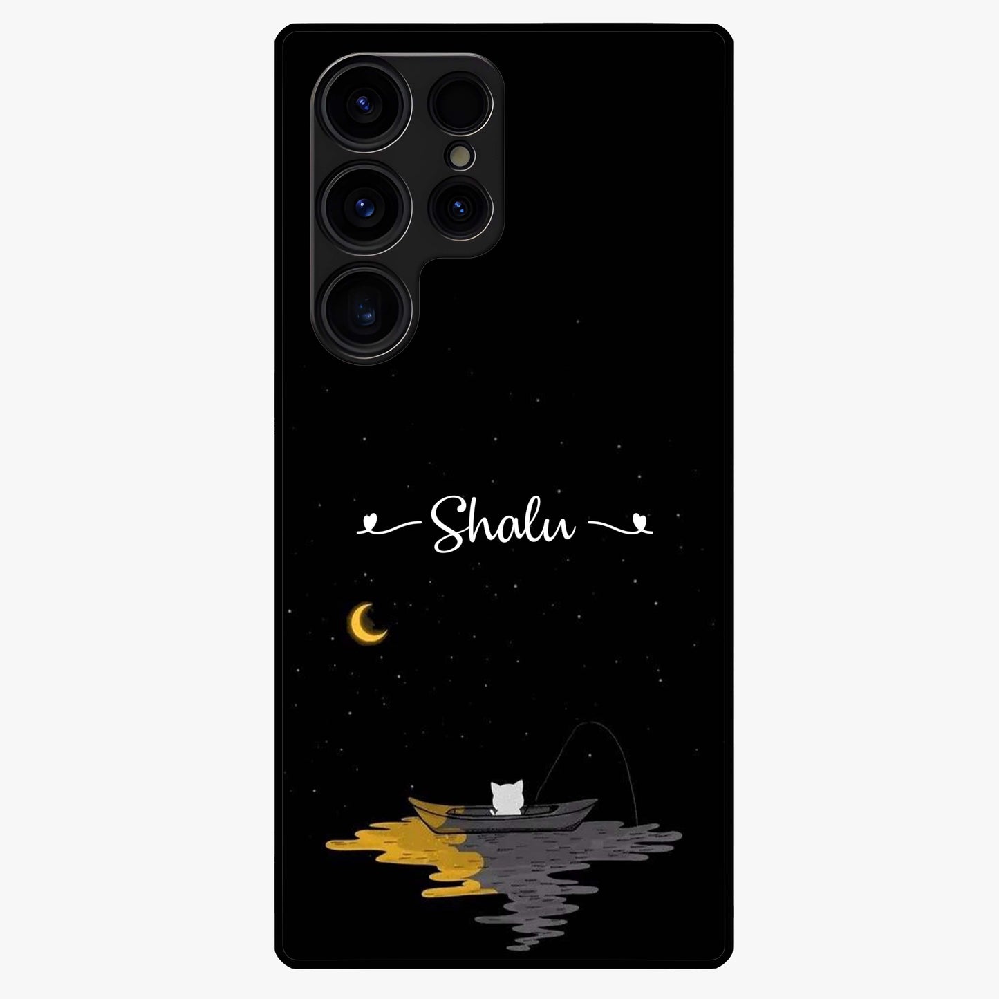 Silent Night Row Glass Case showing flat back view with calm night themed artwork and glossy glass finish.