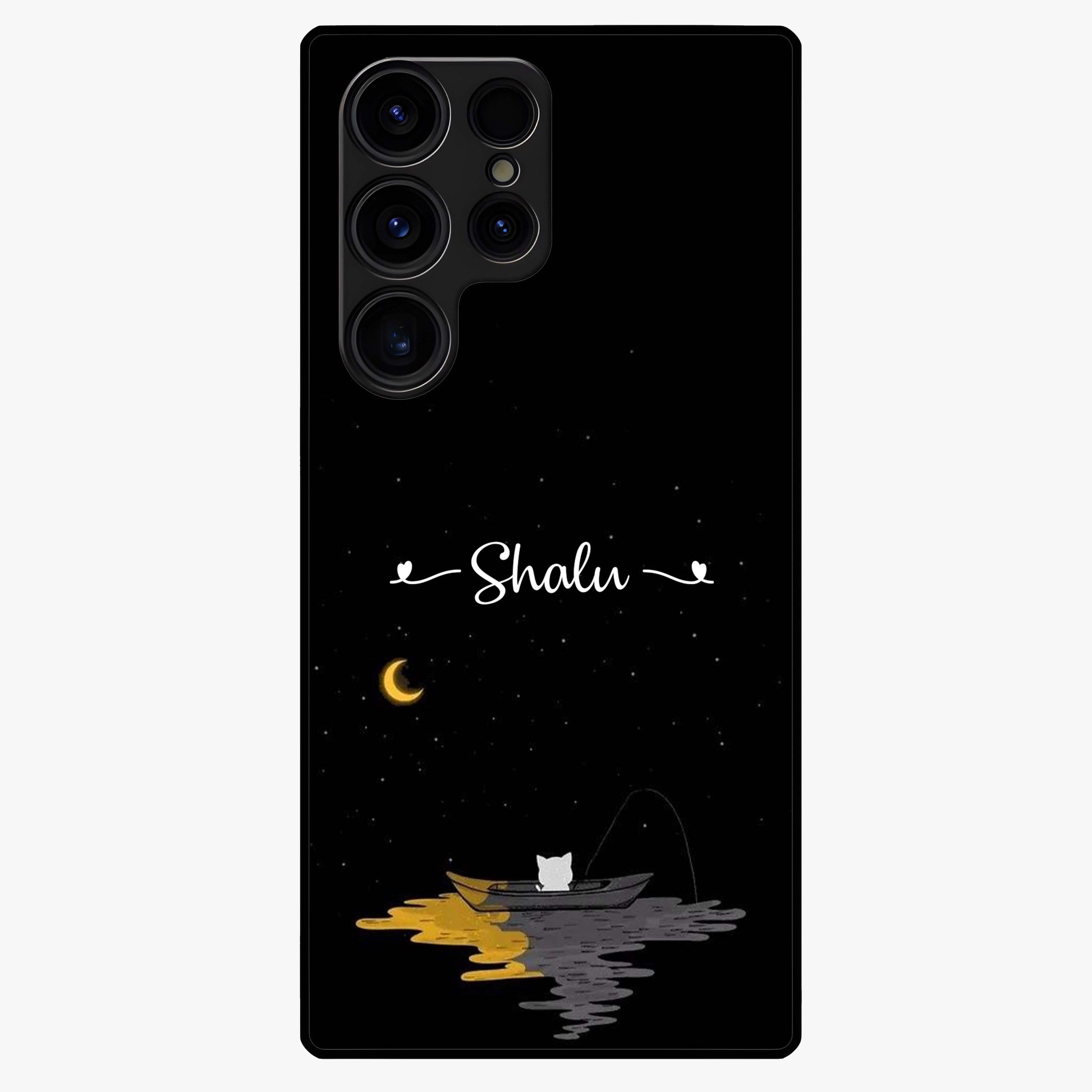 Silent Night Row Glass Case showing flat back view with calm night themed artwork and glossy glass finish.