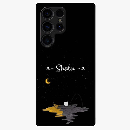 Silent Night Row Glass Case showing flat back view with calm night themed artwork and glossy glass finish.